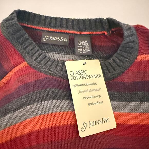 St. John's Bay Classic Striped Cotton Crewneck Sweater Size M Normcore Fall New - Picture 7 of 7